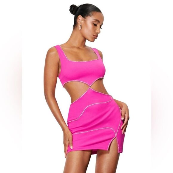 SHEIN BAE Cut Out Rhinestone Trim Split Hem Bodycon Dress Size 2 - Picture 13 of 13